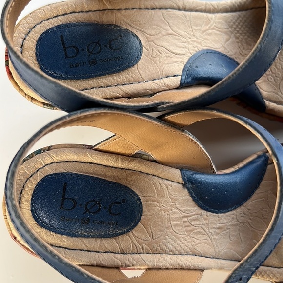 Born BOC Blue Leather Buckle Strap Sandal Wedge Heel Size 9 - Picture 8 of 10